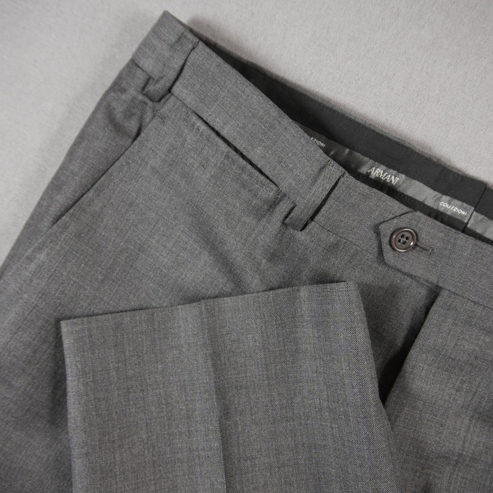 Armani Collezioni Pleated Virgin Wool Flat Front Men Dress Pants 38x30 Gray